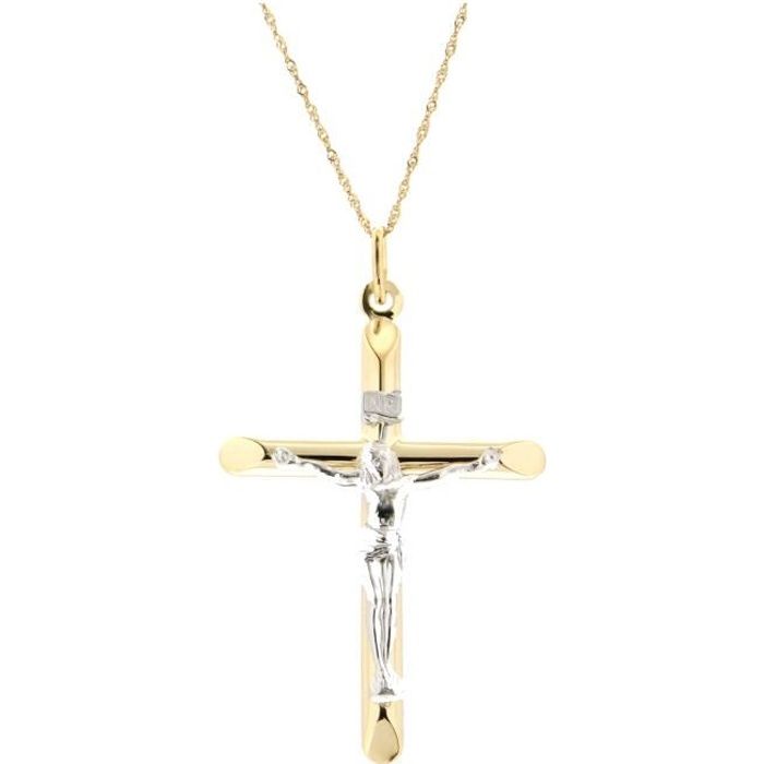 Pendentif Croix Jésus En Or Jaune 375/1000+ Chaîne offerte