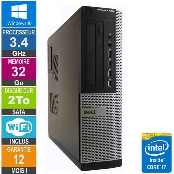 PC Dell 7010 DT Core i7-3770 3.40GHz 32Go/2To Wifi W10