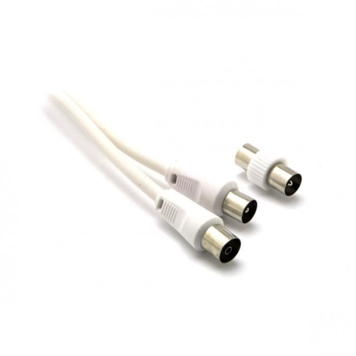 Câble d'antenne coax mâle / femelle et adaptateur mâle/mâle, 75 dB G&BL - 194, longueur 3 mètres Blanc