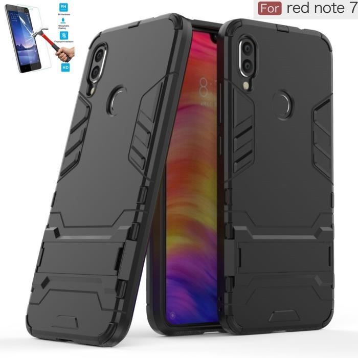 Coque Pour Xiaomi Redmi Note 7 Anti Choc Noir + Film Verre Trempé Housse Etui Antichoc hfs-house®