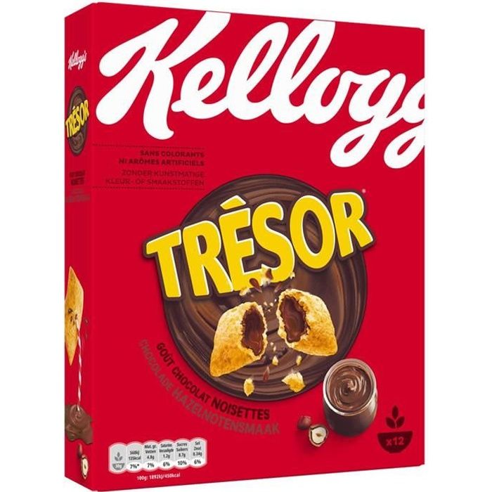 Cafe Moulu - LOT DE 3 - KELLOGG'S TRESOR : Céréales fourrées au chocolat noisette 375 g