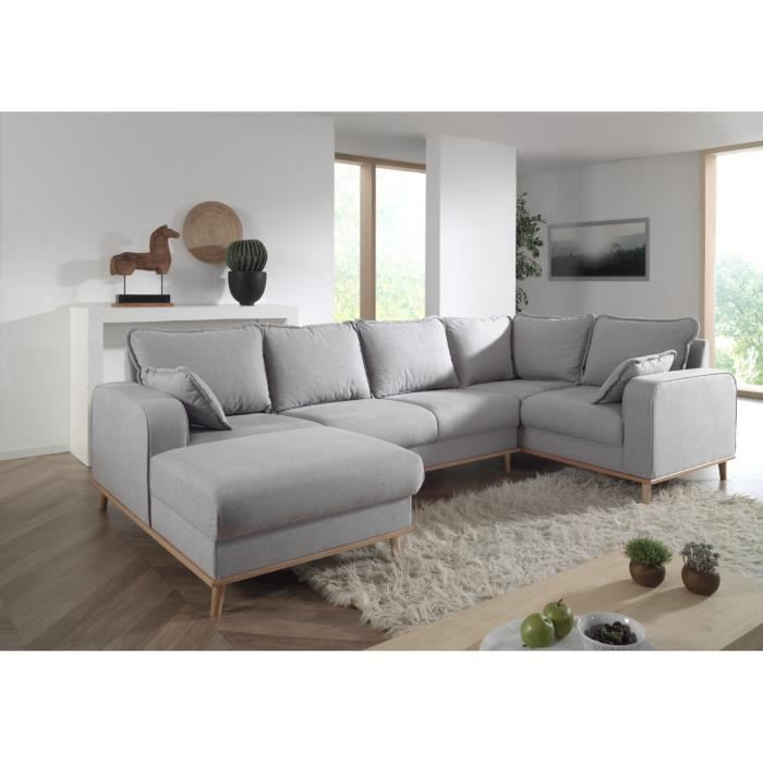 Helga - Canapé d'angle panoramique - en tissu - 7 places - droit Couleur - Gris clair