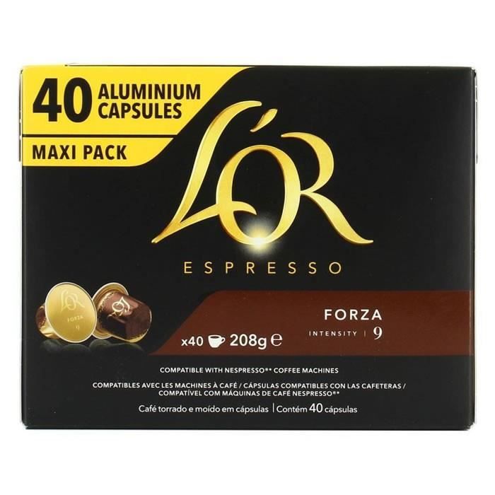 LOT DE 4 - L'OR Espresso Forza Intensité 9 - 40 Capsules de café en aluminium Compatible Nespresso