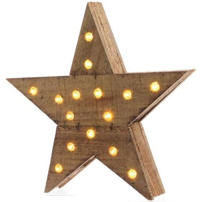Etoile Lumineuse Bois 40 cm 20 Lampes Bois,Blanc