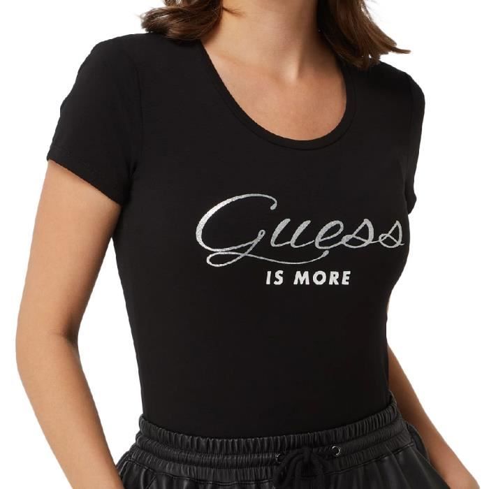 T-shirt Noir Femme Guess Glitter
