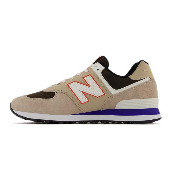 Basket New Balance - Réf. ML574-HQ2. Couleur : Beige, Blanc, Violet, Orange. Détails. - Tige textile et en daim et en maille textile