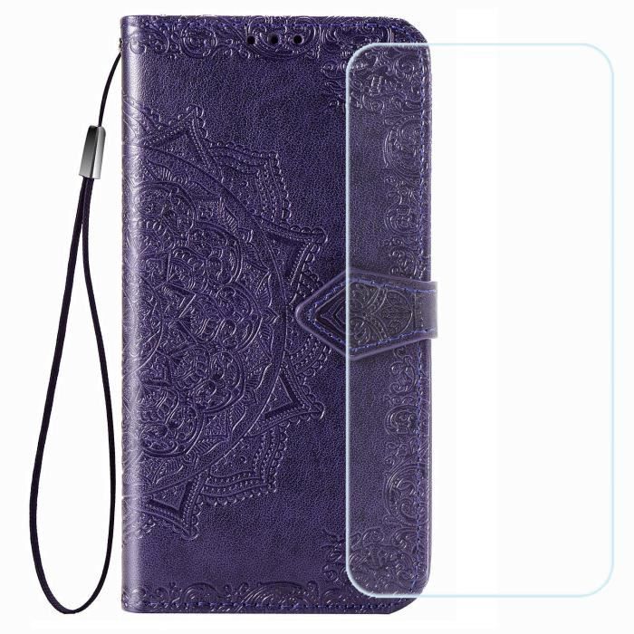 Verre trempé + Pour Ulefone Note 6 Etui mandala violet Magnétique Housse Téléphone PU Cuir de Portefeuille SMTLD
