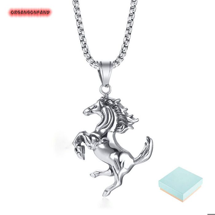 Collier Bijoux Homme -Pull hip hop en acier inoxydable cheval pendentif en acier couleur collier pour hommes