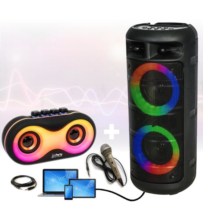 Enceinte Portable sur Batterie PARTY ALFA-2600 Karaoke Enfant Boum USB Bluetooth - Jeu de Lumière - Micro - Fete - Cadeau