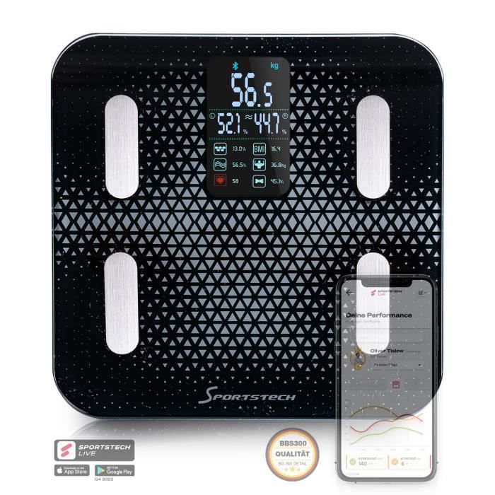 Sportstech Pèse personne Impédancemètre + Bluetooth Low Energy & App | BBS300