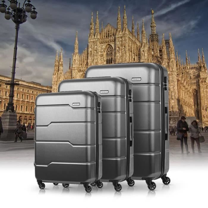 TOMSHOO 3PCS Bagages 20 -- 24- - 28 - Gris foncé Spinner Casque dur Carry-on Suitcase PC + ABS Trolley W - Combination Lock