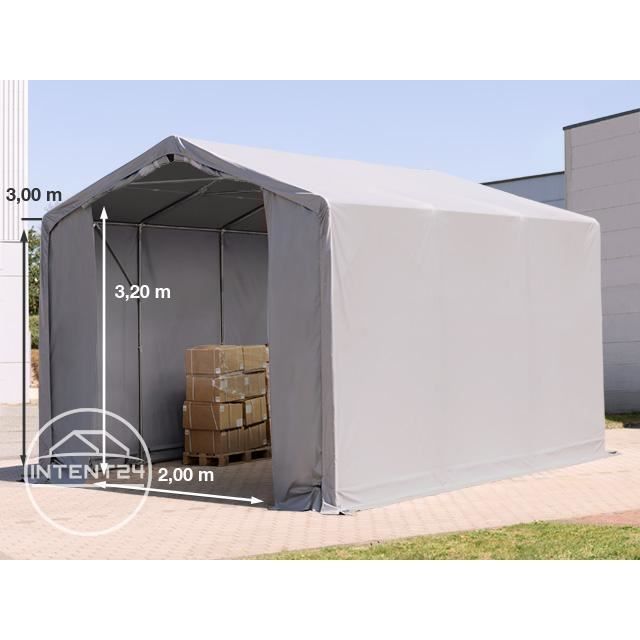 TOOLPORT hangar 3x6 m, PVC d'env. 550 g/m², H. 3 m, portes à fermeture Eclair, gris, statique : terre