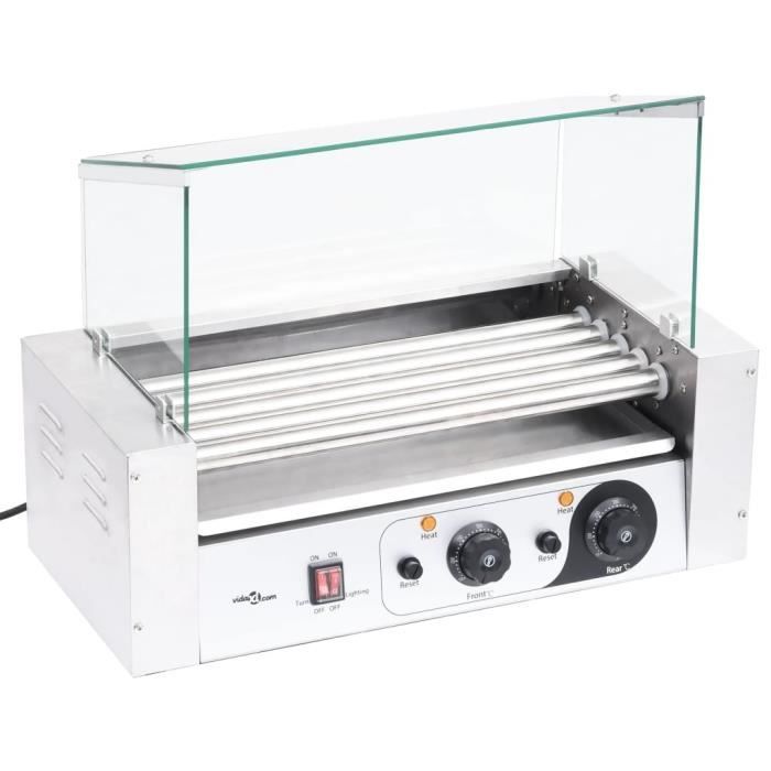 Grill à hot-dogs à 5 rouleaux avec couvercle en verre 1000 W