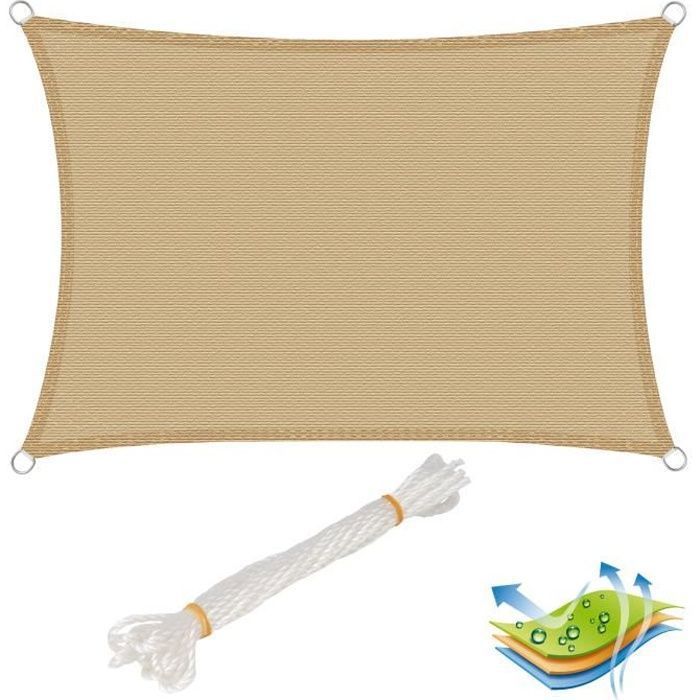 WOLTU Voile d’ombrage carré en HDPE,protection contre le soleil avec protection UV pour jardin-terrasse, 4x5 m, Sable