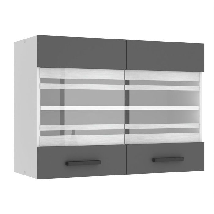 Meuble Haut Cuisine - BELINI - SGW80 - 2 Portes Vitrées - Argent Mat - 80x58 cm