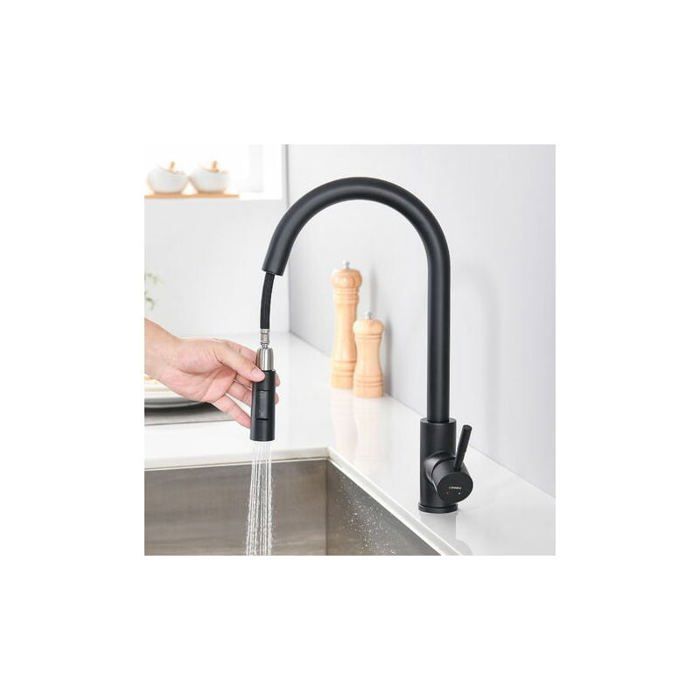 Robinet Extractible Plastique ABS - Noir Brossé - Installation Facile Pour Évier Cuisine