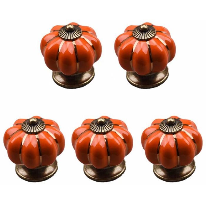 Lot De 5 Cuillères En Céramique Motif Citrouille - Long Manche Sécurité, Lavables, Pour Halloween Thanksgiving | Dimensions 15,5 Cm - 9