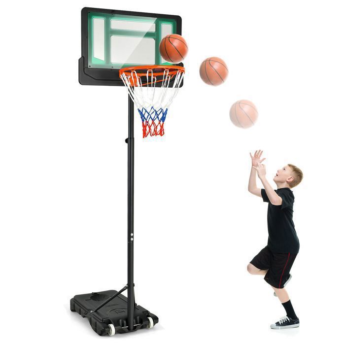 Panier de Basketball sur Pieds à Roulettes COSTWAY-Hauteur Réglable 90-210 CM-Poteau Panneau en PE-Rempli dEau Sable-3 Ans+-Vert