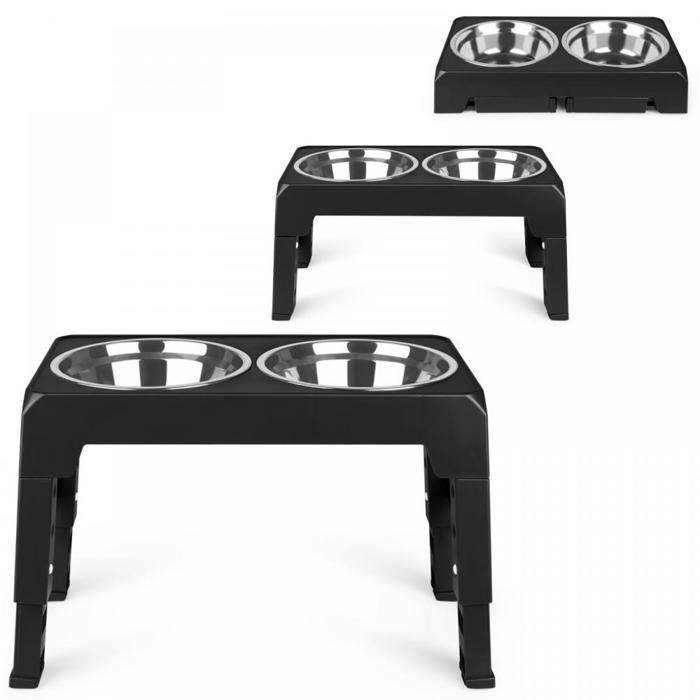 Comparer les prix de JEOBEST - Gamelles professionnelle pour chiens et chats, 2 gamelles, hauteur réglable, gamelle en inox + PP, noir