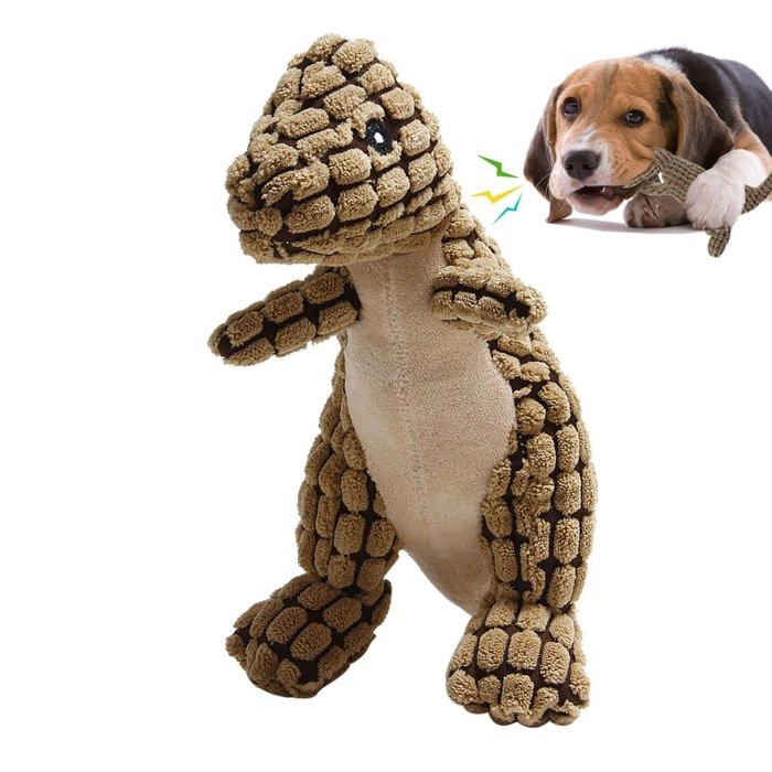 Meilleurs prix pour Mignon Jouet pour chien Robustdino indestructible et robuste, jouet en peluche couineur pour chien pour mâcheurs agressifs (marron1
