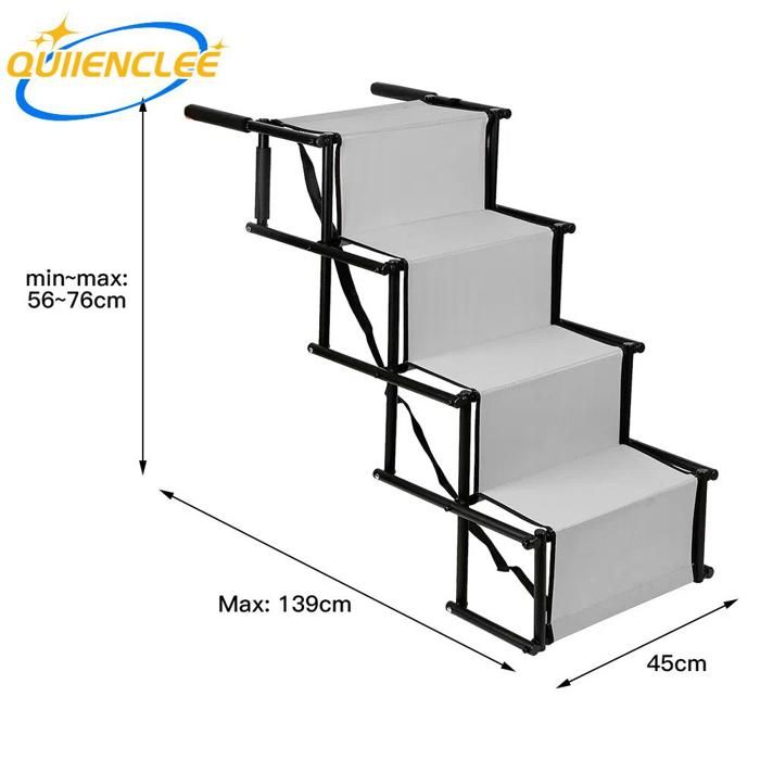 Meilleurs prix pour Acier inoxydable + Tissu Oxford-Escalier pour chien-Gris clair-Pliable-Accessoires pour animaux de compagnie-QUIIENCLEE