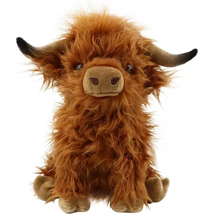 Meilleurs prix pour Vache écossaise en peluche réaliste et mignonne, animal en peluche doux de la ferme, jouet en peluche de vache des pour enfants