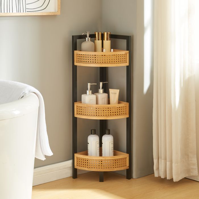 Étagère dangle Tervola 80 x 32 x 23 cm noir naturel aspect rotin