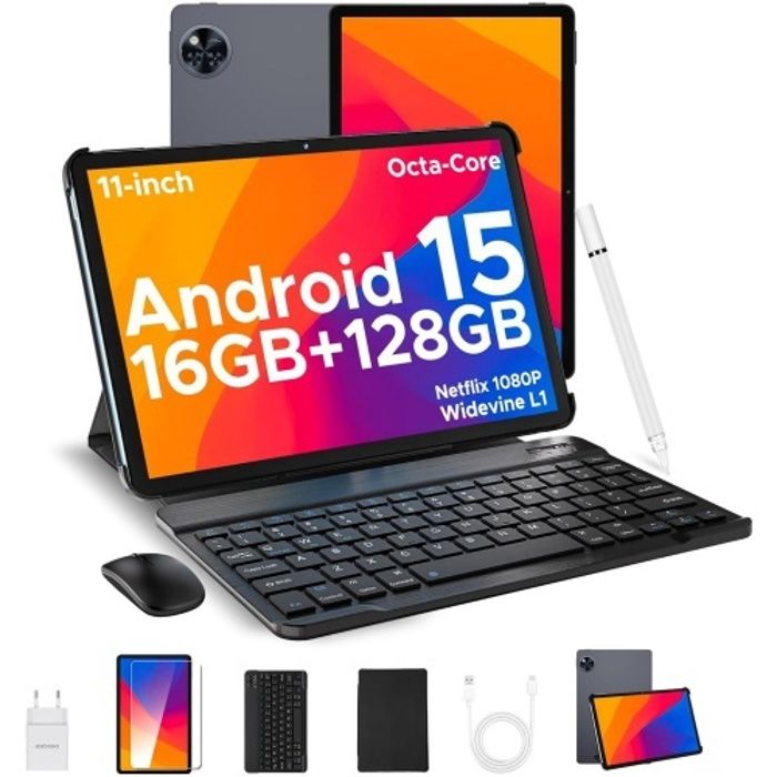 Tablette tactile 11 pouce DOOGEE U11 Avec clavier 4+5 Go étendue + 128 Go Batterie 8580mAh Android 15 Widevine L1WiFi6 PC – Gris