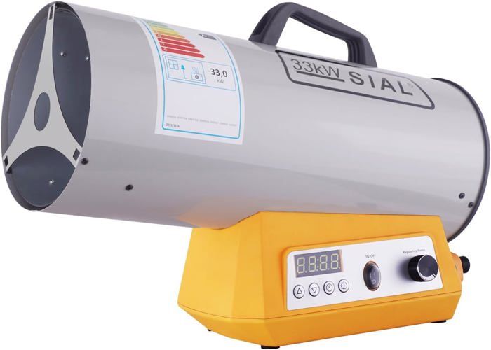 SIAL Chauffage Soufflant à Gaz Pistolet Thermique à Gaz Chauffage Radiant à Gaz Chauffage De Chantier Souffleur D'air Chaud Interrupteur Mécanique Allumage Piézo, Jaune, 50KW