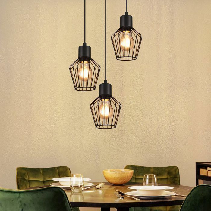 Homefire Suspension 3 ampoules suspension ronde suspension noire E27 métal