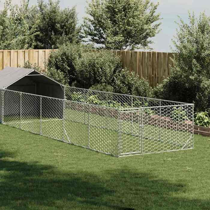 vidaXL Niche d'extérieur pour chien enclos 8x2x1 5 acier galvanisé