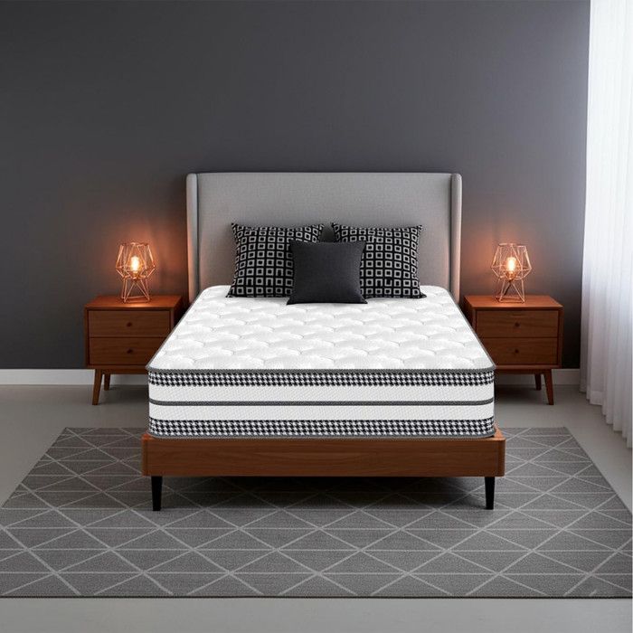 Matelas 90x200 cm Memoire de Forme Épaisseur 26 cm H3 Moyenne Ferme Hybride Mousse & Ressorts Ensachés Design Ergonomique