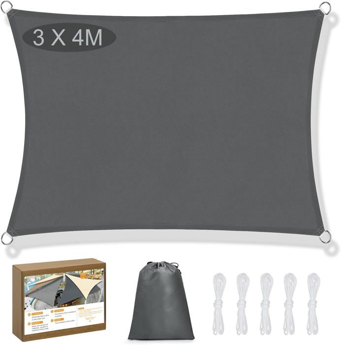 Voile D'ombrage 7 X 9 M Protection UV 98% En Polyester Imperméable Toile Ombrage Avec Corde Libre Pour Jardin Extérieur Patio Piscine, Gris Clair