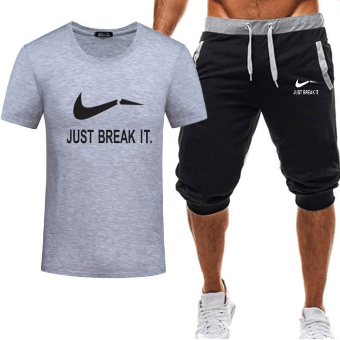 Ensemble de vêtement homme été casual t-shirt à manches courtes pantacourt short de sport set de 2 pièces hommes-Gris Noir/gris#XL
