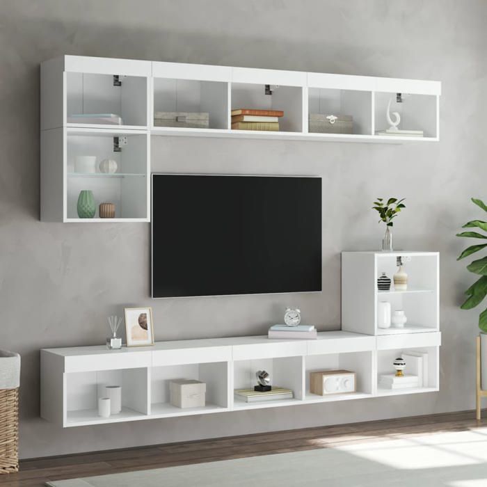 Blanc Meubles TV avec lumières LED 2 pcs Armoires TV de salon blanc 80x30x30 cm LV641
