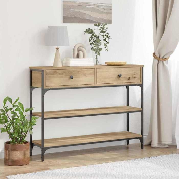 (ON SALE)Meuble Salon/Meuble dEntrée - Table Console avec tiroir - chêne artisanal - 100x25x75 cm EU483680
