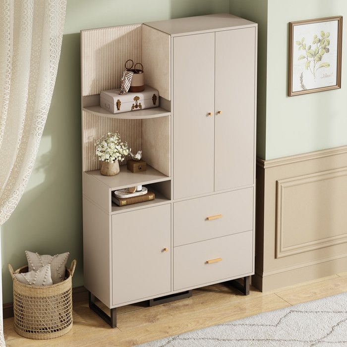 Armoire murale - Garde-robe compacte - Gris beige - MDF - 110x186x38 cm