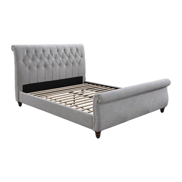 Lit 140 x 190 cm avec tête de lit capitonnée - Gris - BALANSANO Lit 140 x 190 cm avec tête de lit capitonnée - Gris - BALANSANO