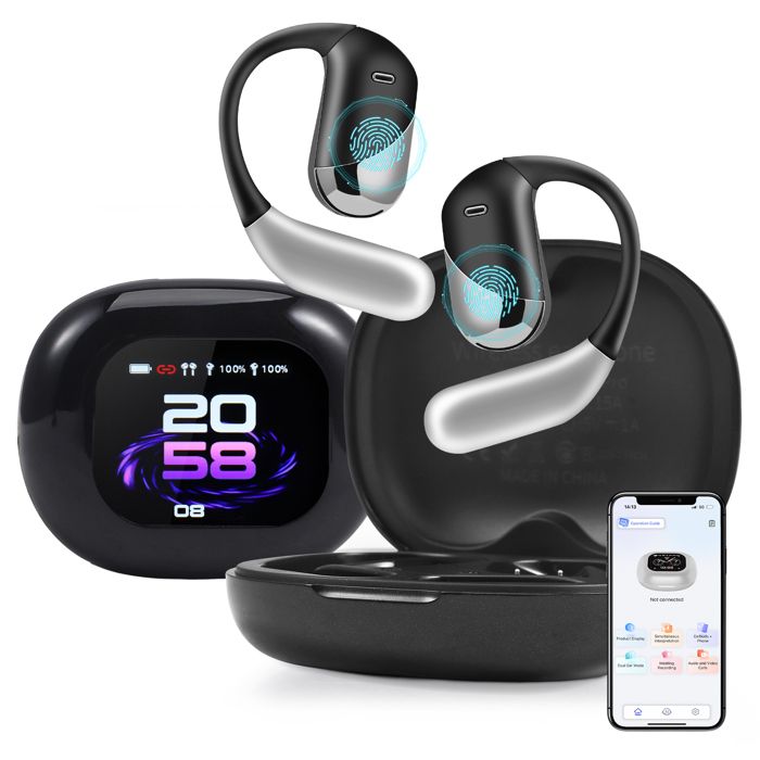 Ecouteur Traducteur Instantané avec 150+Langues Bluetooth 5.4 écran Tactile LCD AI oreillette Traduction instantanée pour Voyage