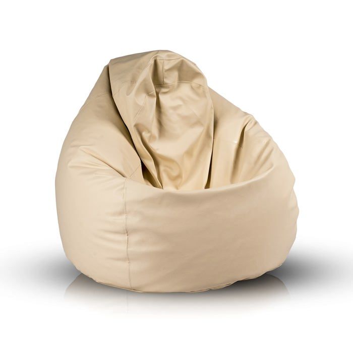 Fuzzy pouf en similicuir rembourré double fermeture éclair anti-perte 80x110 cm Ivoire E2 Ecopuf