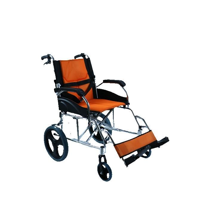 Chaise Roulante Dossier Inclinable Fauteuil Roulant Transit Ultra-léger 10,8 Kg - Aluminium Pliable - Dossier Inclinable - Ceinture Sécurité Incluse - Orange Fauteuil Pliant 10.8kg
