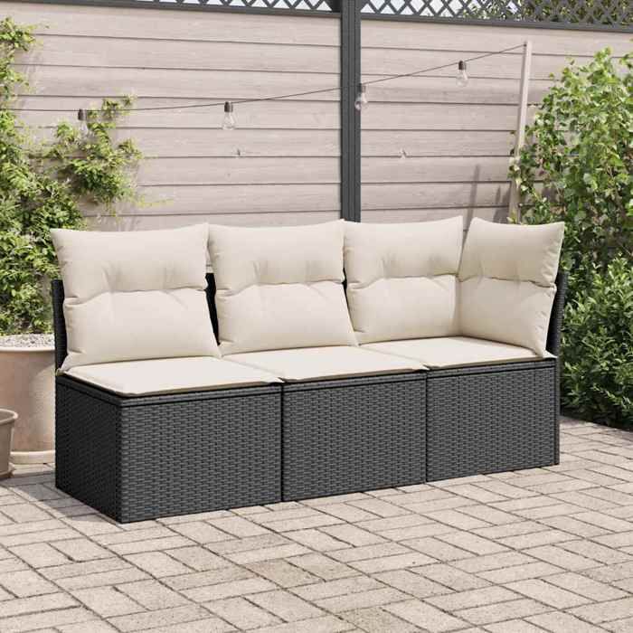 Canapé dangle de jardin en résine tressée - VIDAXL - Sofa en L - Noir - 62x62x69 cm - Coussins blancs crème