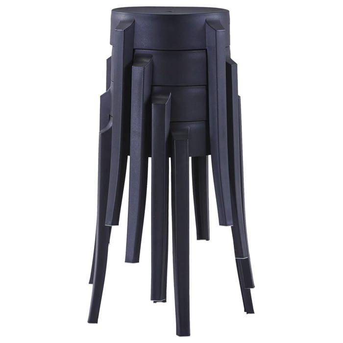 Tabourets de bar empilables - vidaxl - Lot de 4 - Noir - 43x43x45 cm - Polypropylène - Empilable