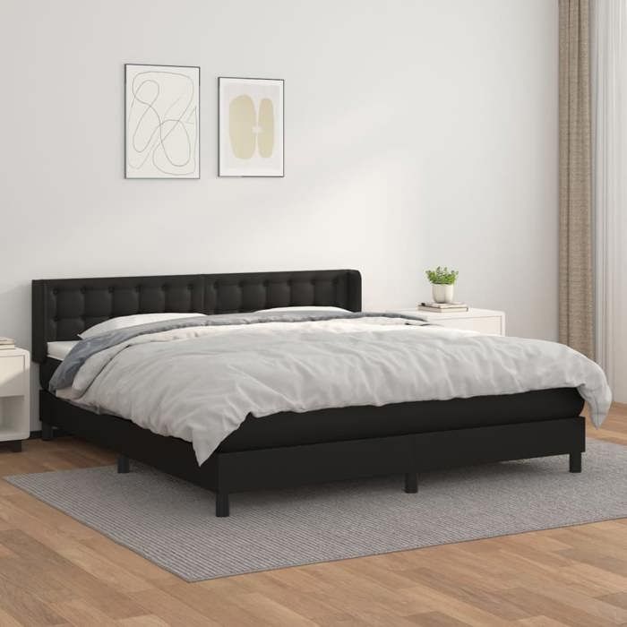 Sommier à lattes avec matelas - vidaXL - 180x200 cm - Similicuir - Noir - Tête de lit réglable