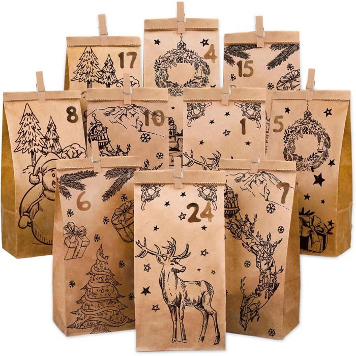 Calendrier de l'Avent Vide a Remplir, Soi Meme 2025 Femme Homme Enfant, 18x13cm und 15x10cm Sac pour Calendrier de l'Avent 24 Sachets en Tissu, Pochon Pochette Calendrier de l'Avent DIY Cadeau