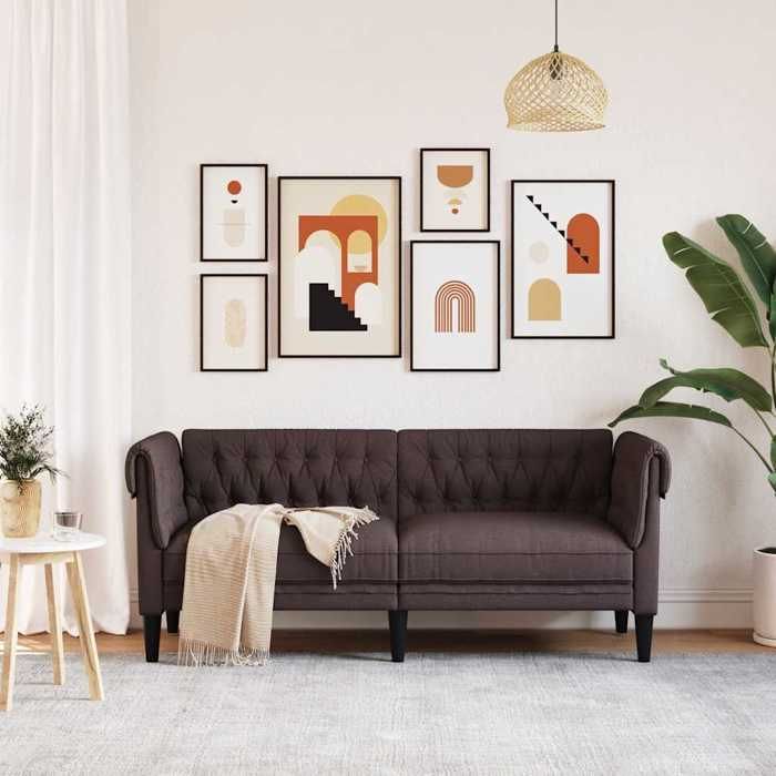 Canapé Chesterfield 2 places - MANGO - Marron foncé - Tissu polyester - 1825x745x745 cm - Siège 158 cm Canapé Chesterfield 2 places - MANGO - Marron foncé - Tissu polyester - 1825x745x745 cm - Siège 158 cm