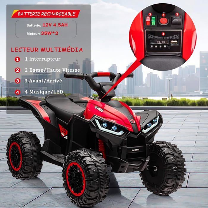 Voiture 4x4 Quad électrique Enfant 12 V 6 Km/h Max