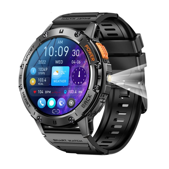 Montre intelligente pour hommes - RNCYN - K65 - 530mAh - Résistant à leau 3BAR - Verre - Longueur de bande 22cm