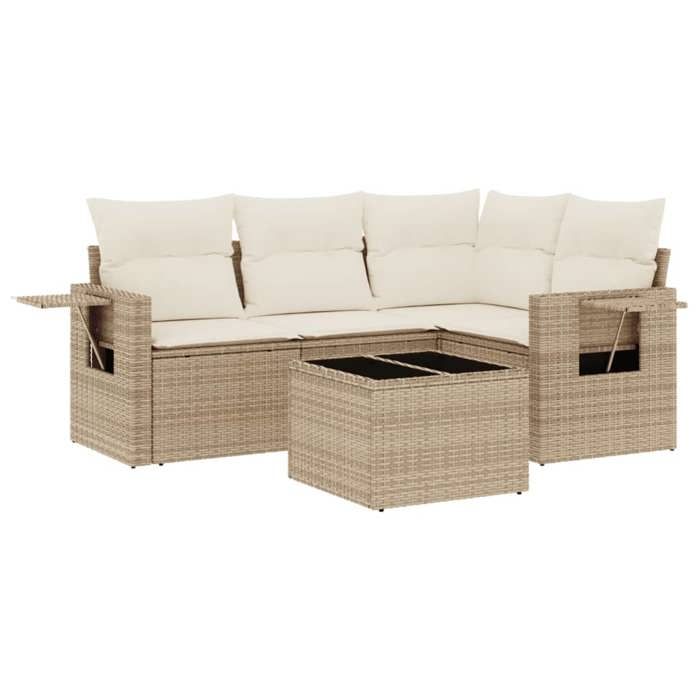 Salon de jardin résine tressée - BURKE - 5 pièces - Beige - Résistance aux UV - Modulaire - Coussins épais