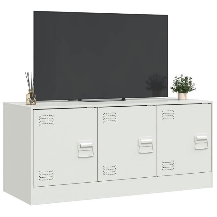 NEUF Armoire TV - Blanc - Meuble TV - TABLE TV - blanc 99x39x44 cm - acier TT4641